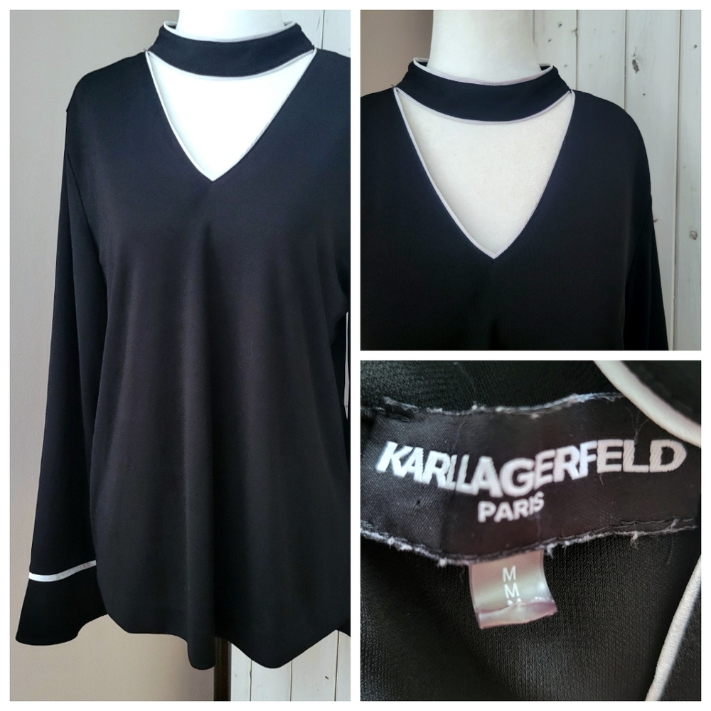 KARL LAGERFELD | V-NECK COLLARED FLOWY BLOUSE black medium